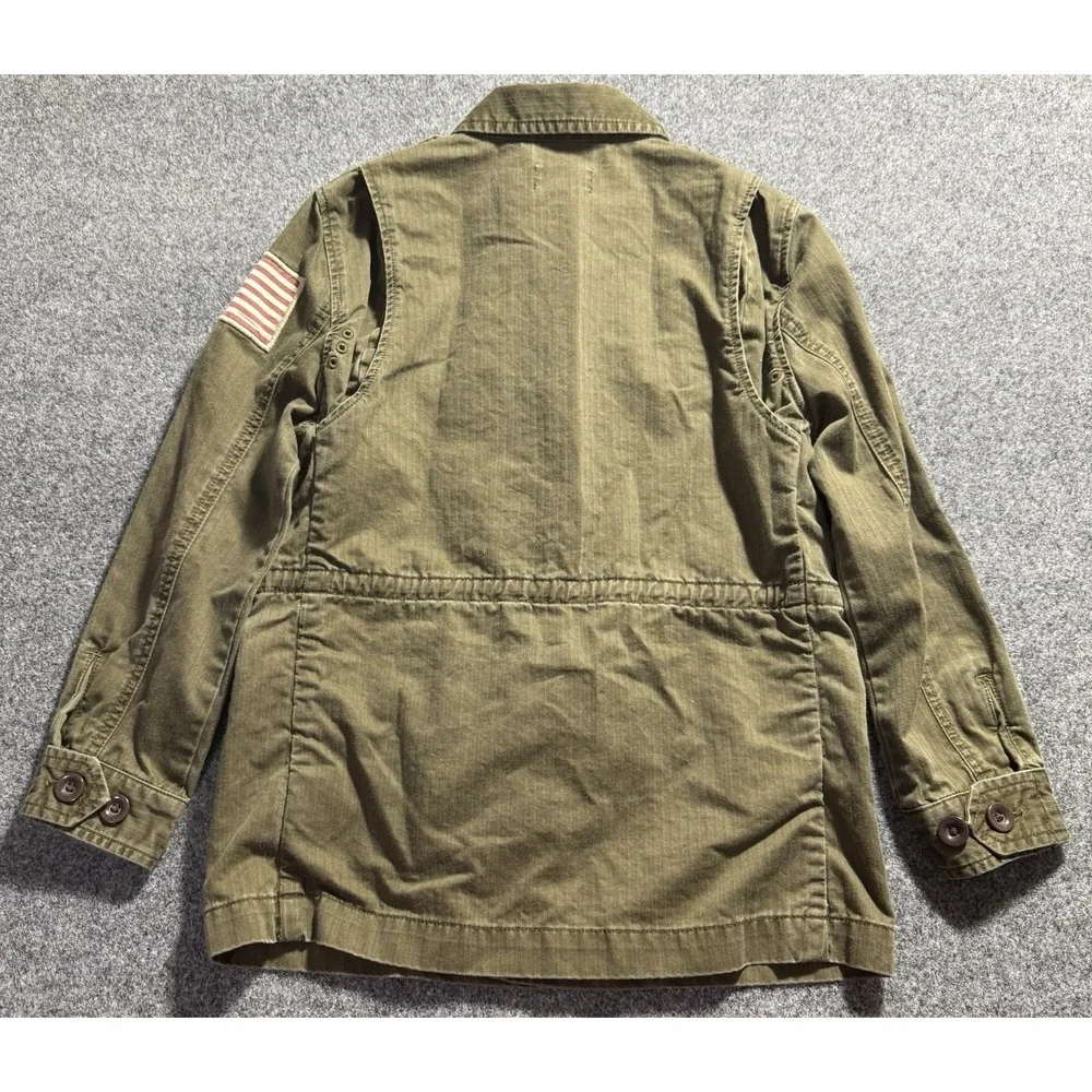 Polo Ralph Lauren Boys Kids Green Cotton Patch Field Coat Jacket Size 7 Military